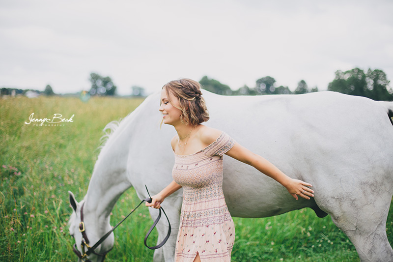 johnstown ohio equine photographer - senior girl with white horse 