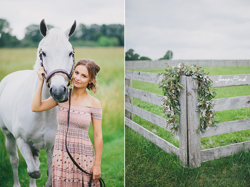 johnstown ohio equine photograph - Senior pictures of teen girl and her white horse in a green field