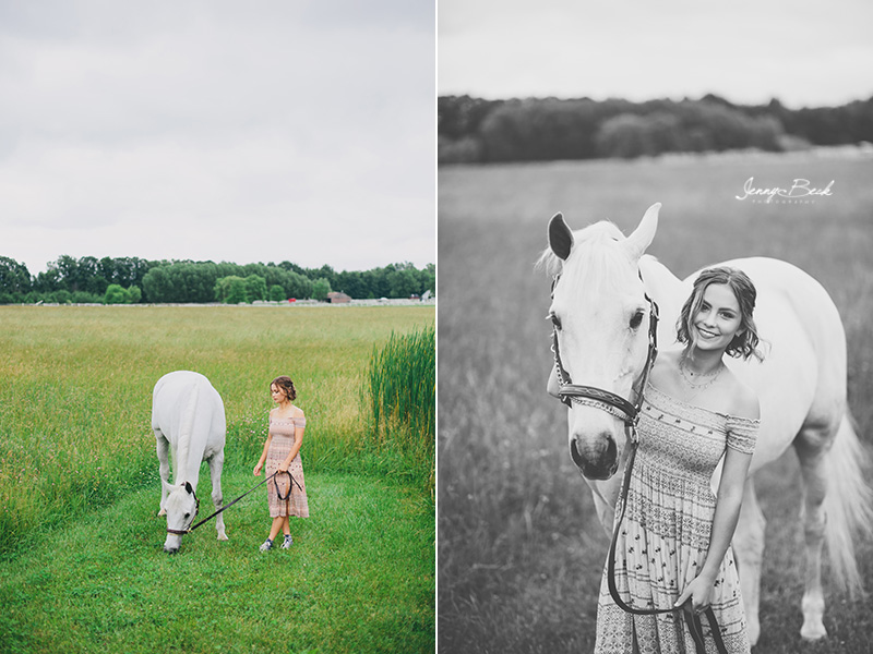 johnstown ohio equine photographer - girl with white horse in pasture