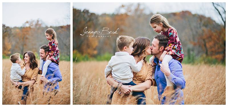 family enjoying each other and smiling for their fall photos