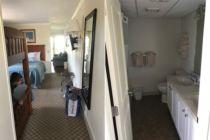 interior mini suite room photos of bedroom and bathroom at harbor lights resort