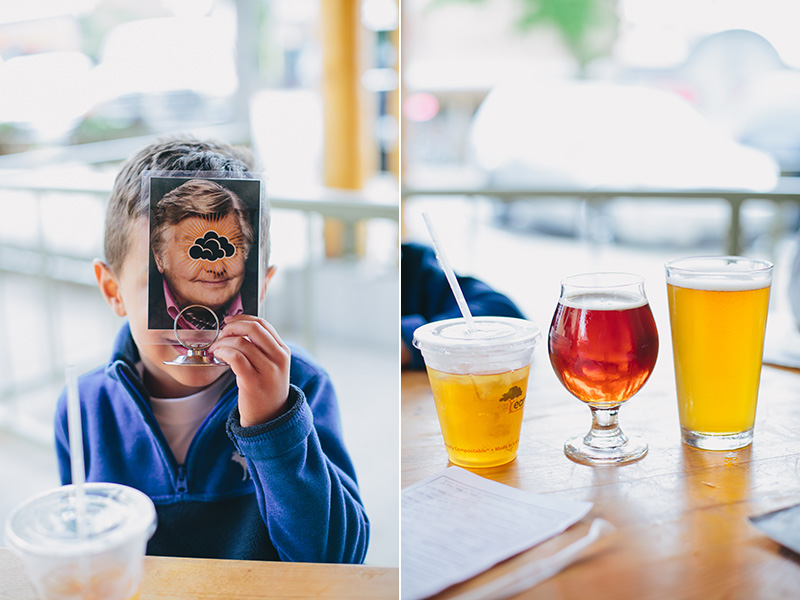 boy sitting at table and photo of drinks from stormcloud brewing co