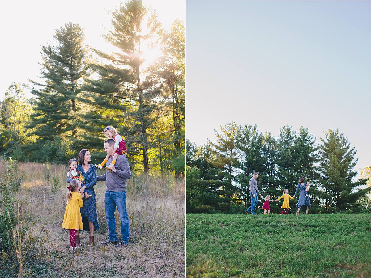 family of five photoshoot at golden hour