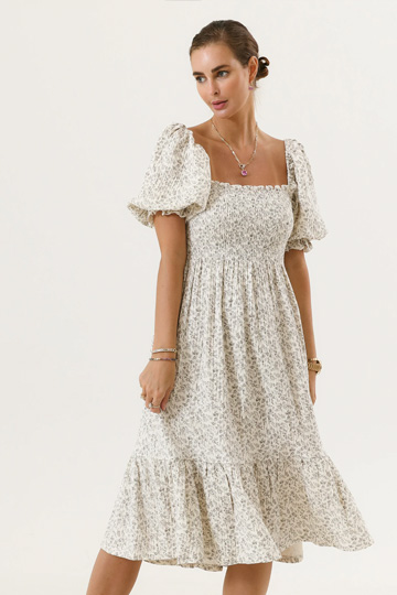 woman wearing cotton floral dress