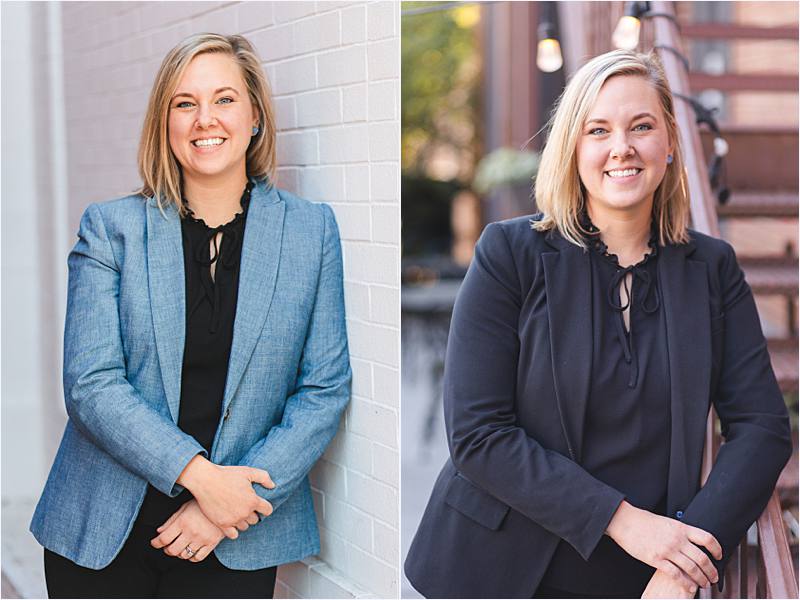 side by side headshot comparison of woman