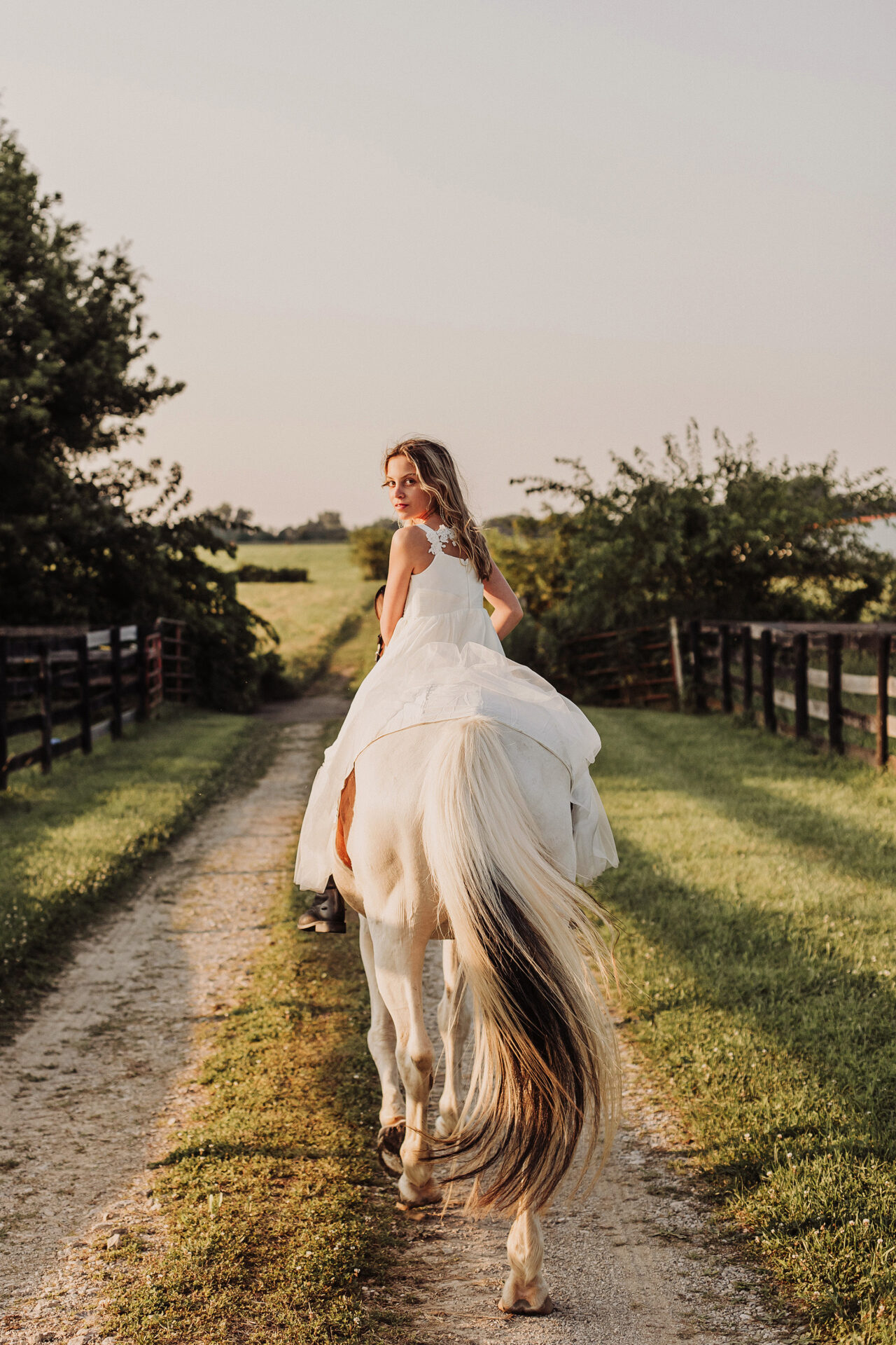 girl riding her horse at golden hour