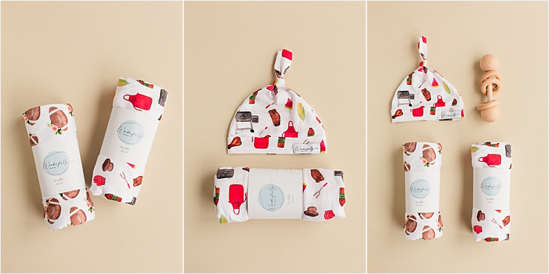 photo of styled baby blanket, hat and accessories