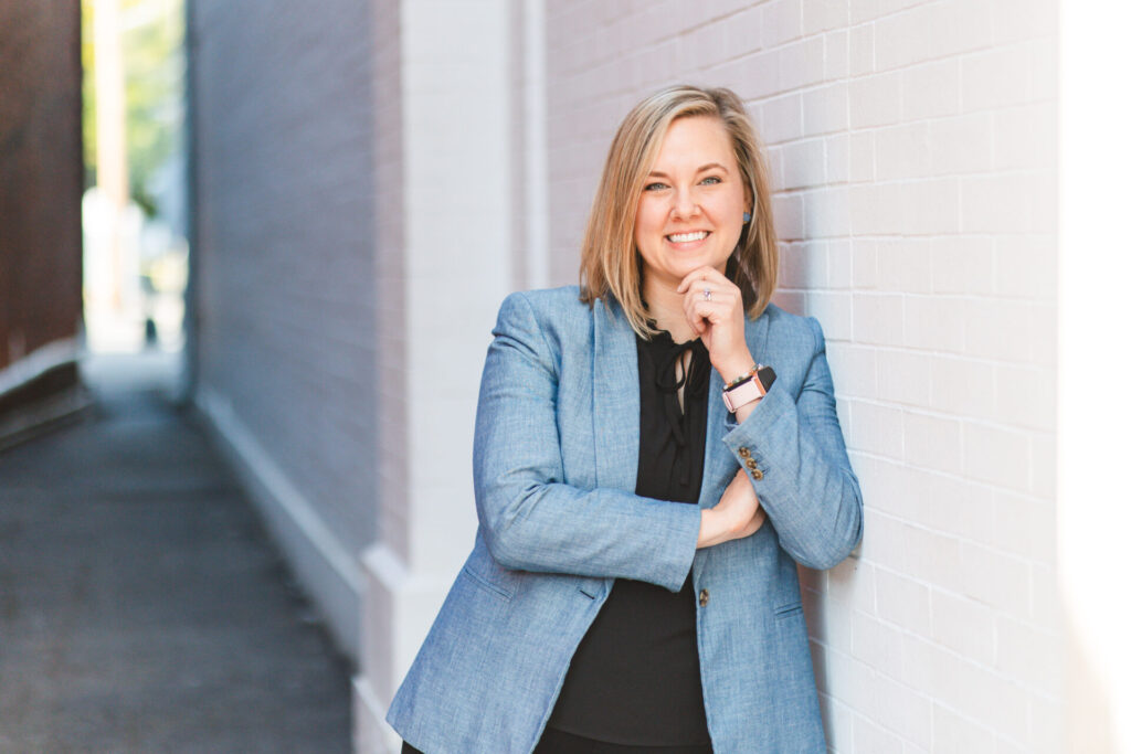 woman wearing blazer for brand photos